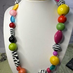 Colorful Beaded Wood Ceramic Necklace Animal Print Vibrant